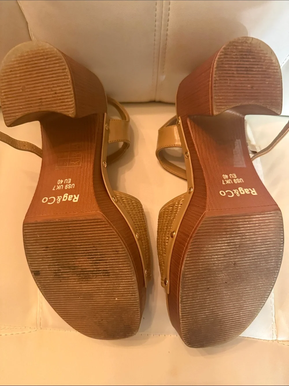 Woven Tan Platform Sandals with Ankle Strap